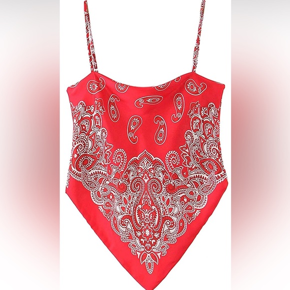 🆕 NEW Red Paisley Women's Bandana Handkerchief Scarf Top - Picture 2 of 6